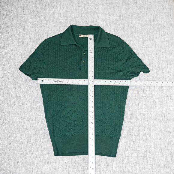 MR TURK Men's Knit Polo Shirt Merino wool Green fits size Small - Picture 6 of 6